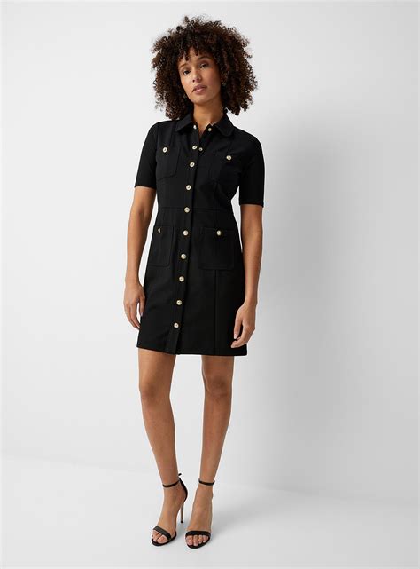 michael kors black cold shoulder dress|Michael Kors golden button dress.